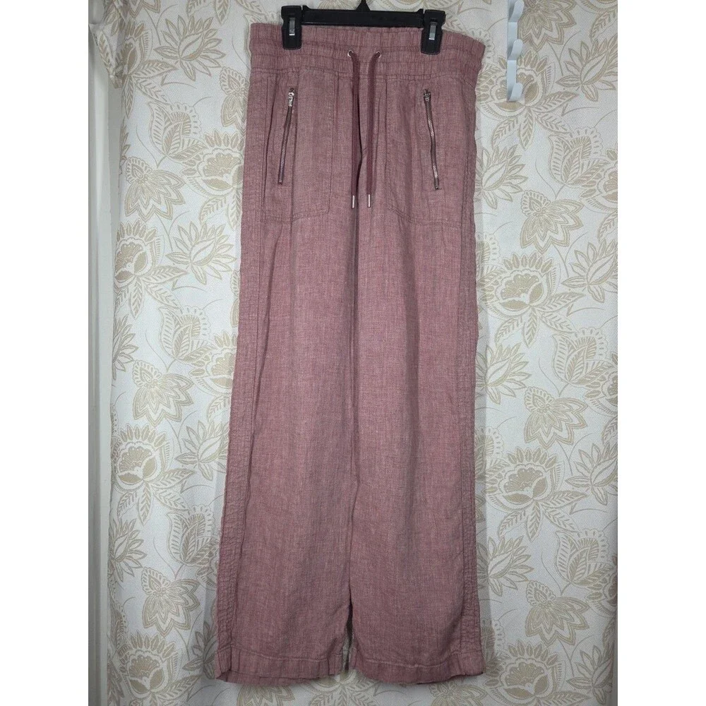 Athleta CABO Linen Wide Leg Pants in Dusty Vintage Rose sz 4 Viral Travel Vaca * - Picture 2 of 13